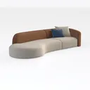 Modern Two Tone Fabric Leather Curved Sectional Sofa 3D Model Right 45 Degree View