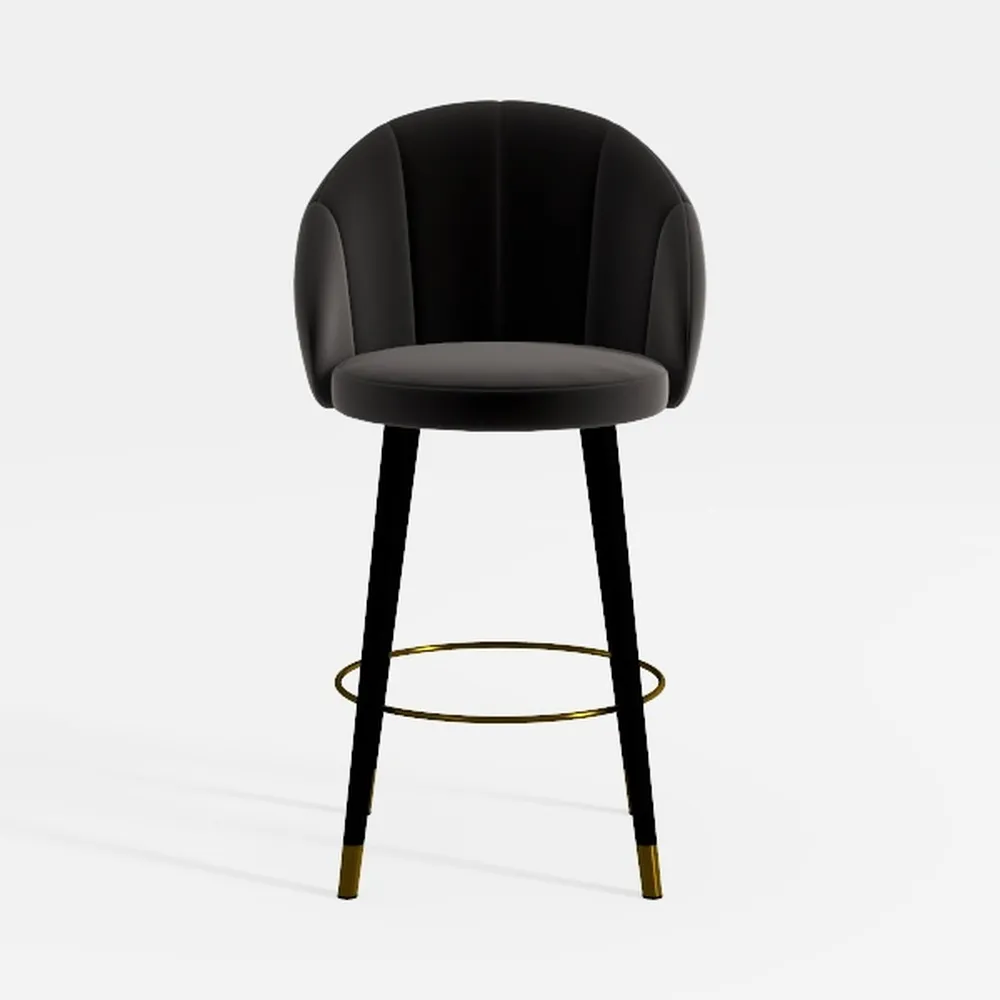 Set of 2 Modern Velvet Swivel Bar Stools Upholster