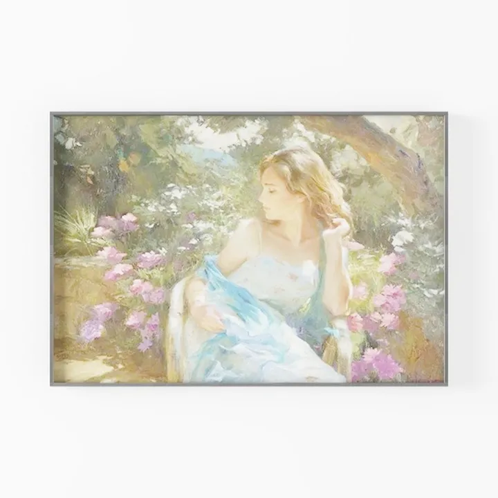 Romantic Vintage Garden Woman Portrait Wall Art 3D Model
