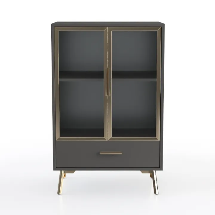 Modern Black Gold Trim Glass Door Display Cabinet 3D Model