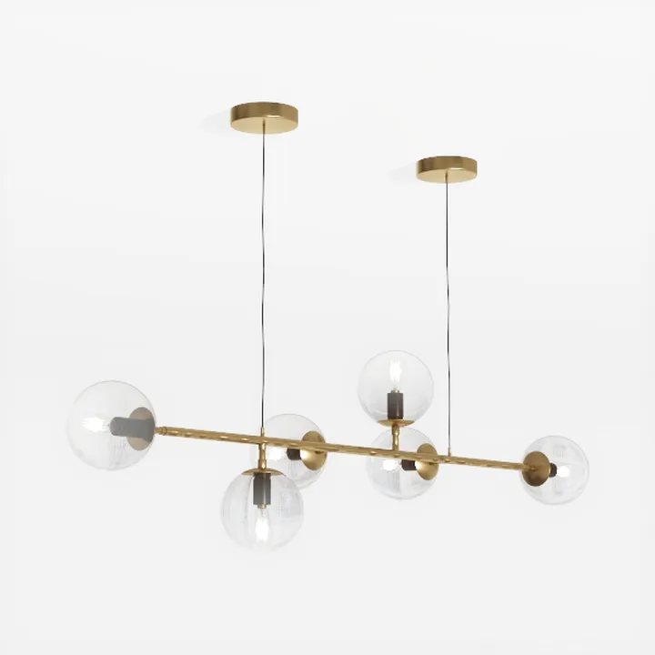 Modern Brass Glass Linear Chandelier 3D Model