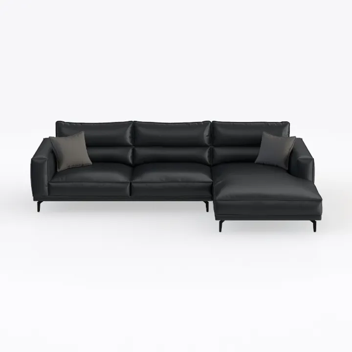 Modern Black Leather L-shaped Sectional Sofa 3D Model