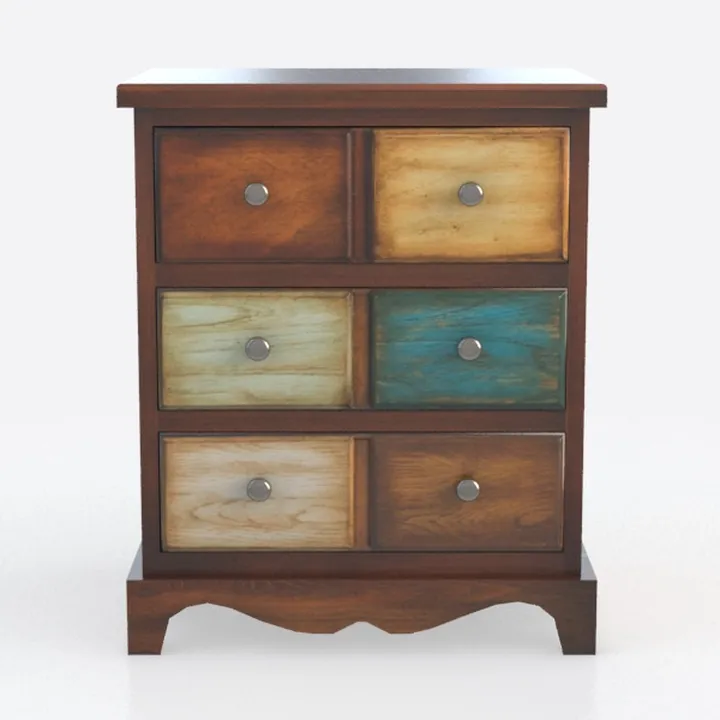 Vintage Multicolor Solid Wood Dresser 3D Model