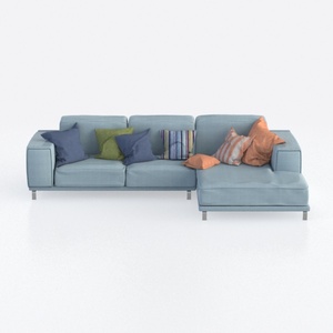 Modern Light Blue Fabric L Shaped Sectional Sofa With Throw Pillows 3D Model