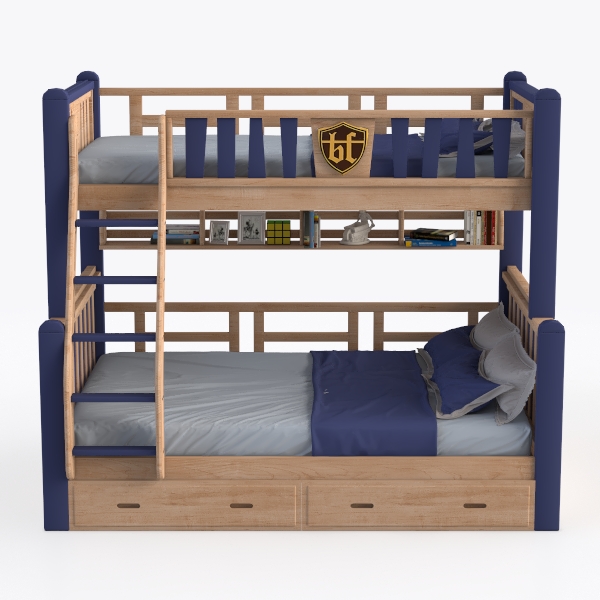 Benzara Emily Twin Over Full Bunk Bed with Ladder,
