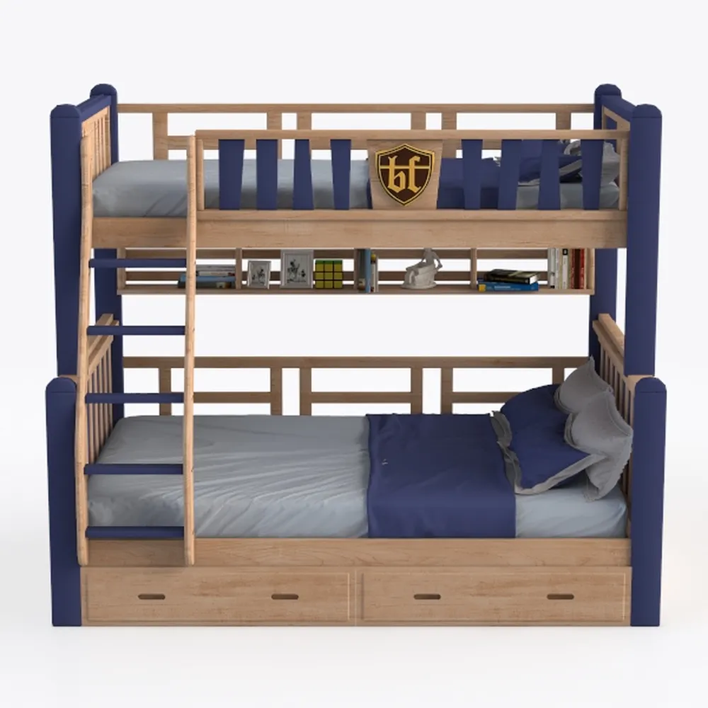 Benzara Emily Twin Over Full Bunk Bed with Ladder,