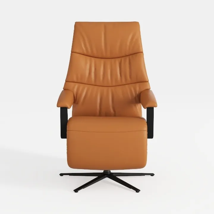 Modern Tan Leather Upholstered Swivel Recliner Armchair 3D Model