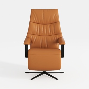 Modern Tan Leather Upholstered Swivel Recliner Armchair 3D Model