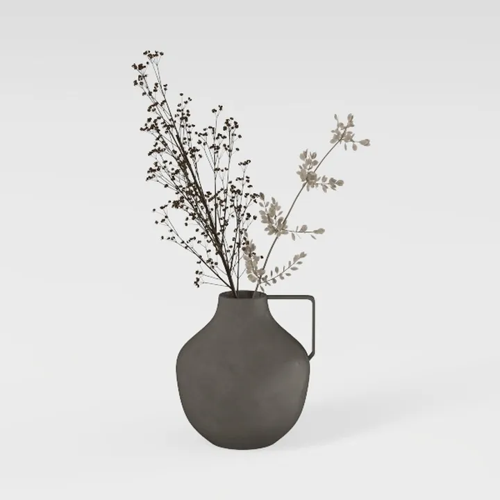 Rustic Ceramic Vase, 8.3" Black Farmhouse Tall