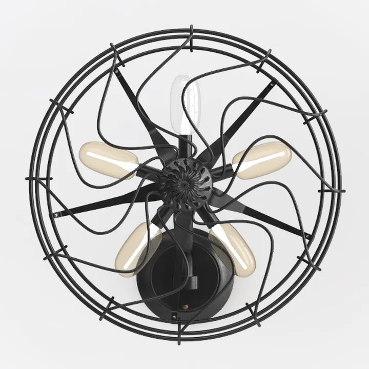 Industrial Black Metal Caged Ceiling Fan Light 3D Model