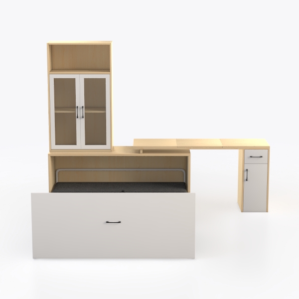 39F Furniture Dream Scrivania compatta per computer con ripiani portaoggetti, piano effetto legno e struttura in metallo bianco, tavolo per piccole stanze e camere da letto, 120 x 55 x 75 cm