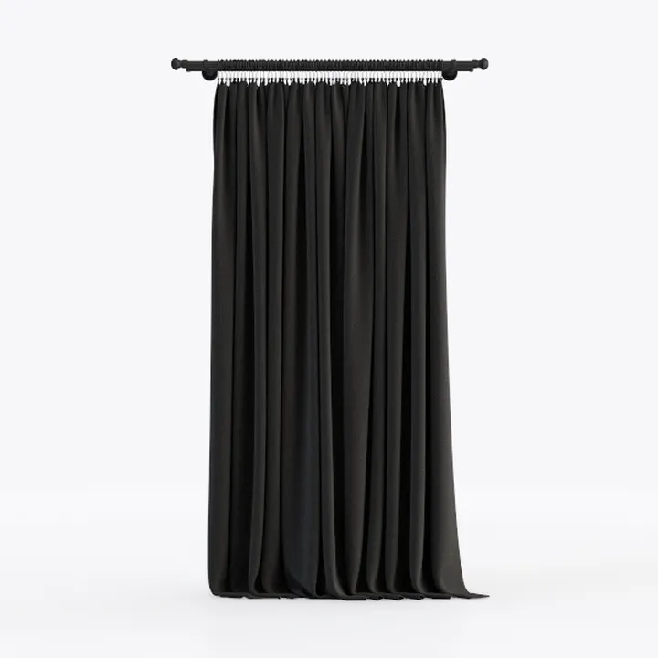 Minimalist Black Fabric Window Curtain With Rod 3D Model