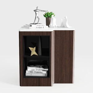 Modern Marble Top Solid Walnut Wood Side Table Storage 3D Model