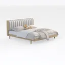 Modern Minimalist Solid Wood Upholstered Bed 3D Model Right 45 Degree View