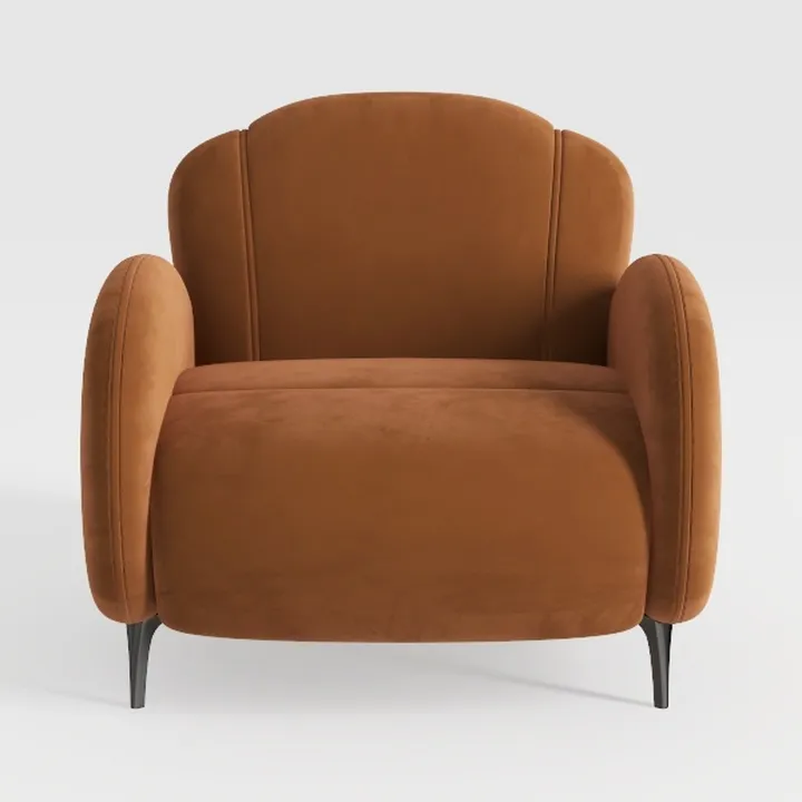 Modern Velvet Upholstered Armchair With Metal Legs 3D Model
