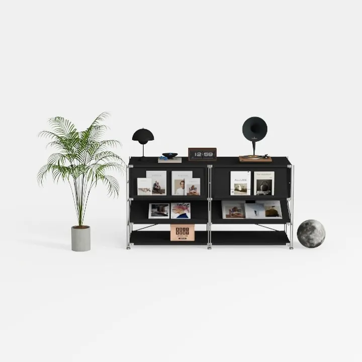 Modern Minimalist Black Metal Solid Wood Storage Console Table 3D Model