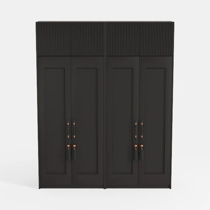 Modern Minimalist Black Solid Wood Wardrobe with Decorative Tassel Hardware 3D Model