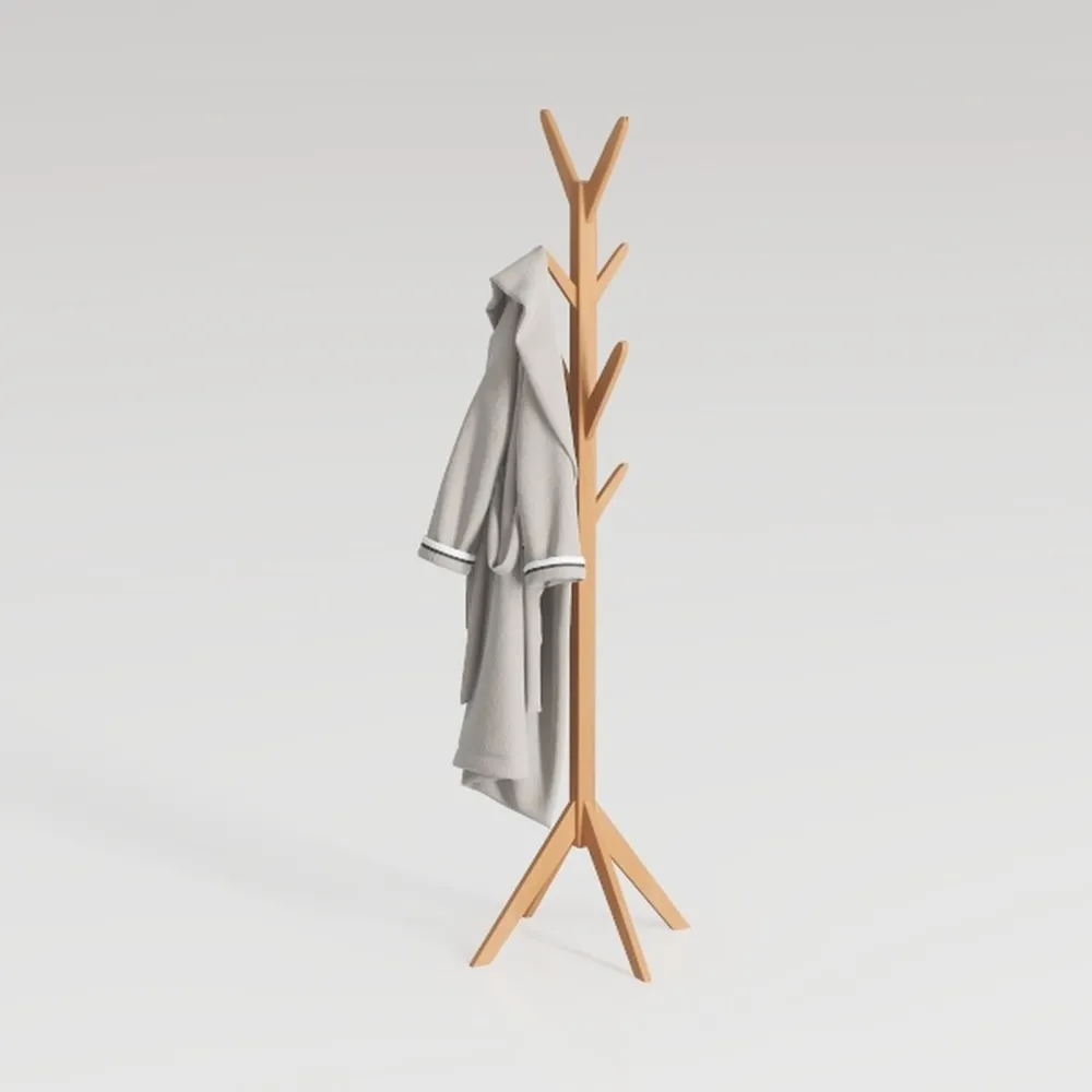 Pipishell Coat Rack, Solid Wood Coat Stand Tree