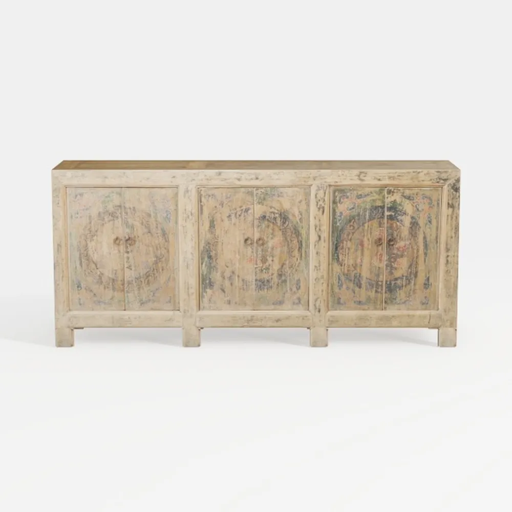 Carved Flower Door Large Storage Cabinet with