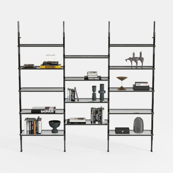 Modern Minimalist Metal Glass Bookshelf Open Storage 3D Model