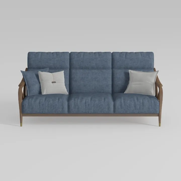 Modern Fabric Solid Wood Three Seater Sofa With Throw Pillows 3D Model