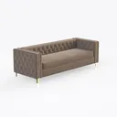 Modern Velvet Tufted Gold Legged Sofa 3D Model Right 45 Degree View