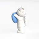 Minimalist White Resin Cat Heart Decor Figurine 3D Model Left 45 Degree View