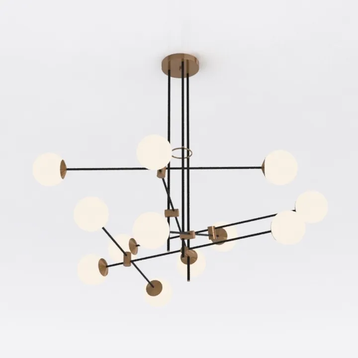 10-Light Sputnik Chandelier, Black and Gold 