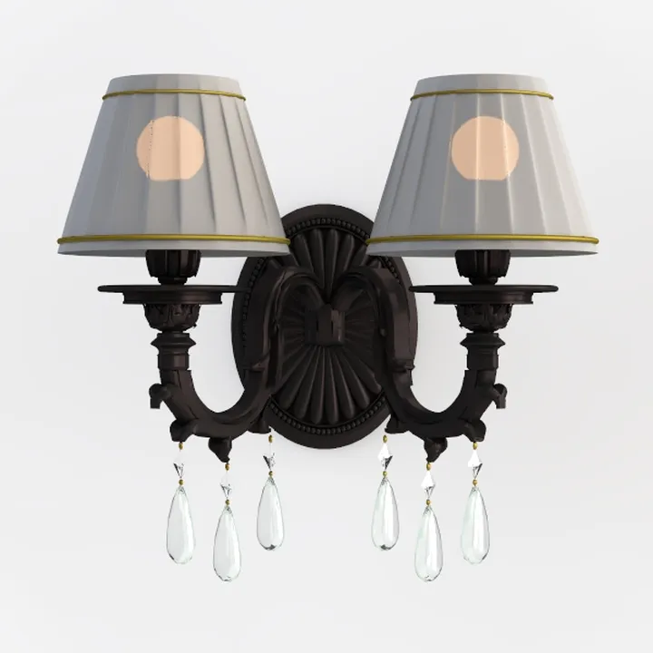 Vintage Brass Crystal Fabric Double Wall Lamp 3D Model