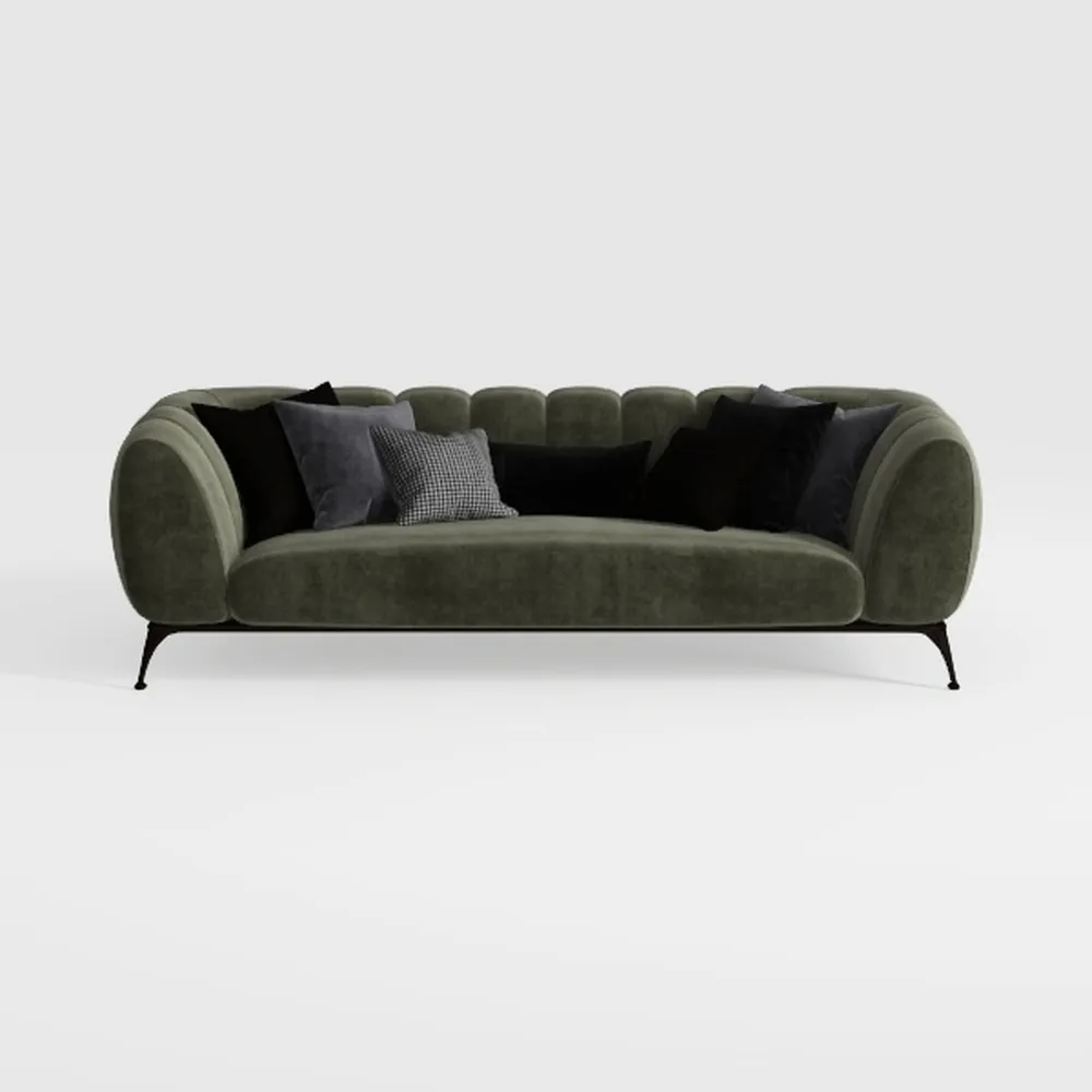 Full Compression Green L-Shaped Sectional Sofa wit