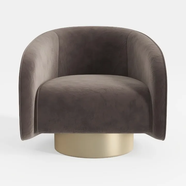 Modern Velvet Brass Base Swivel Armchair 3D Model
