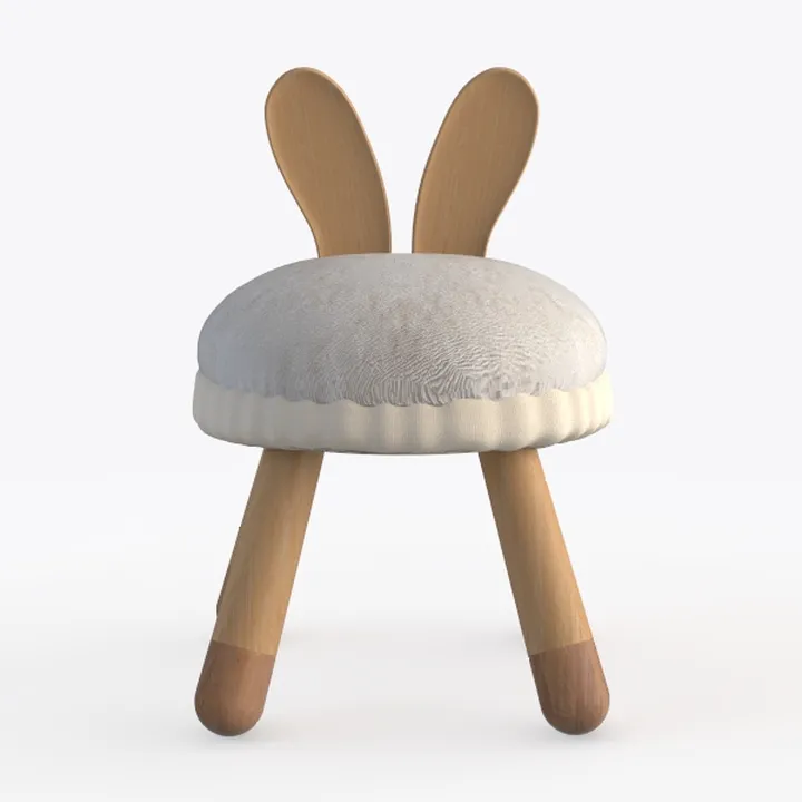 Cute Cartoon Rabbit Ear Fabric Solid Wood Kids Stool 3D Model