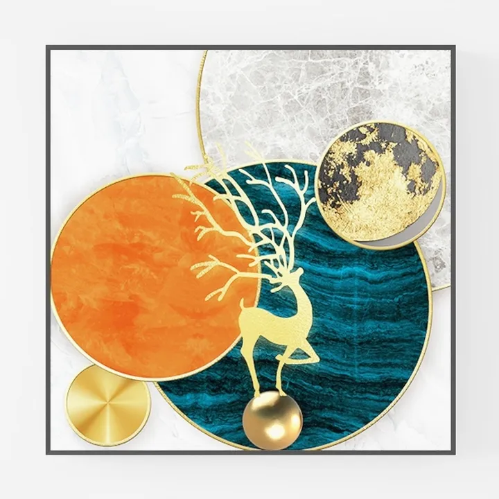 Modern Luxury Golden Deer Marble Geometric Wall Art 3D Model