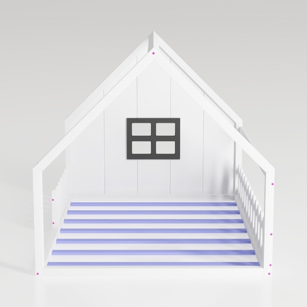 Twin Size Metal House Platform Bed with Guardrail 