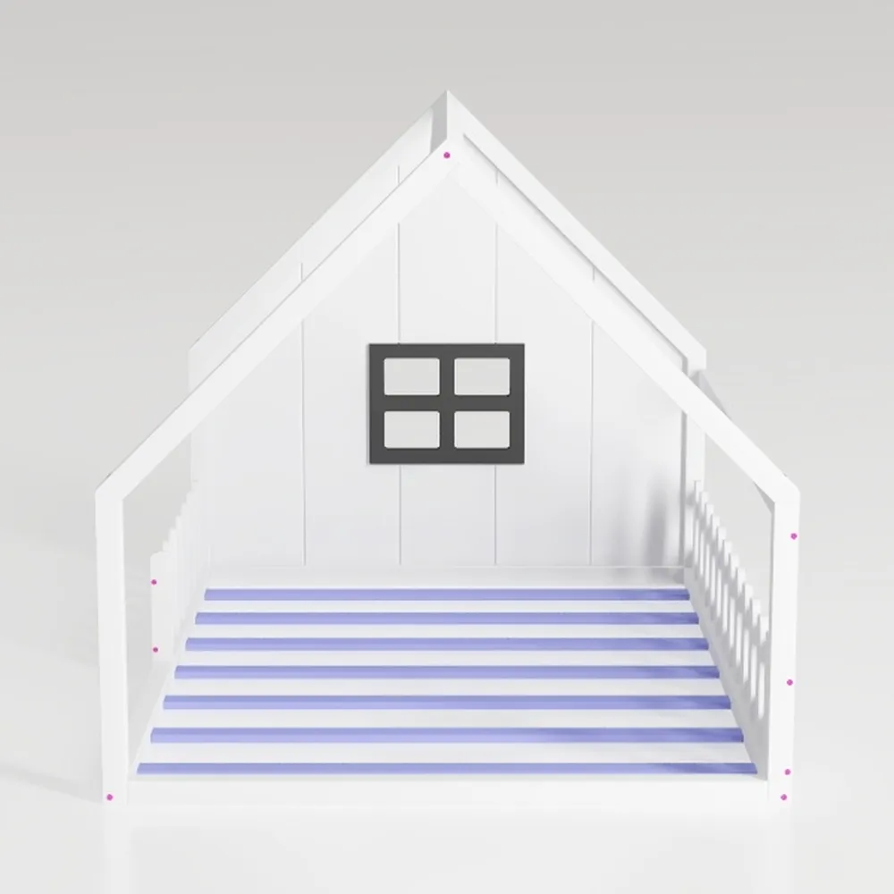 Twin Size Metal House Platform Bed with Guardrail