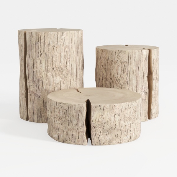 Rustic Solid Wood Stump Side Tables Set 3D Model | Homestyler ...