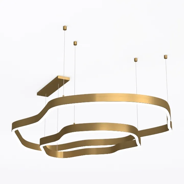 Modern Brass Irregular Double Ring Pendant Chandelier 3D Model