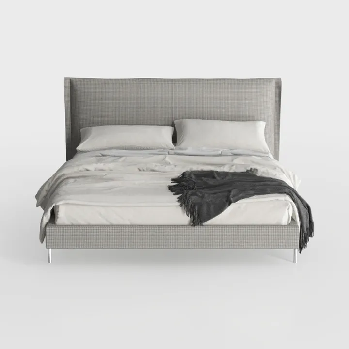 Minimalist Fabric Upholstered King Size Bed 3D Model