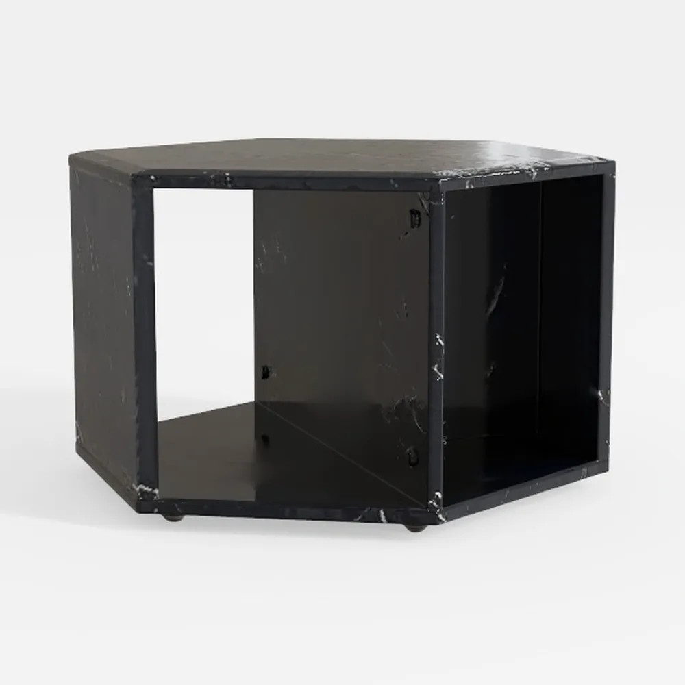 Hexagonal MDF coffee table, black marble pattern s