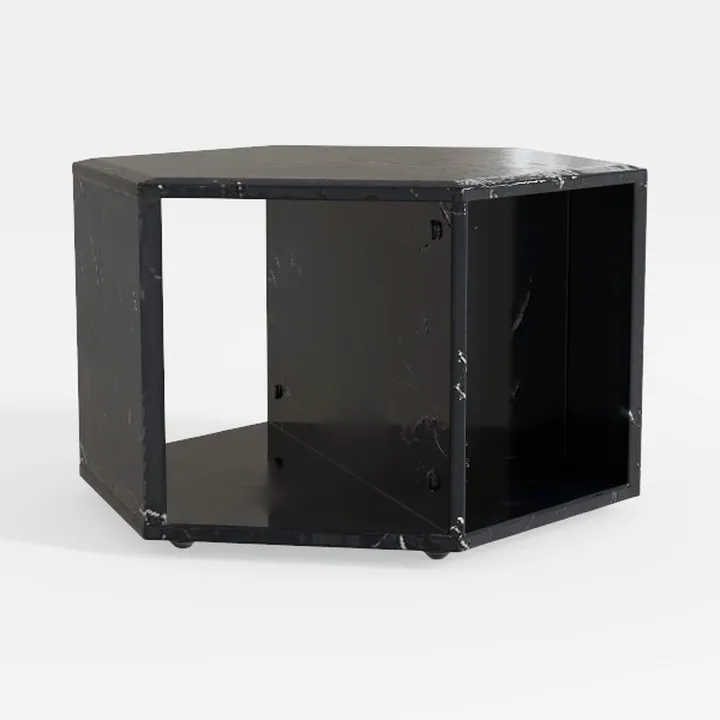 Hexagonal MDF coffee table, black marble pattern s