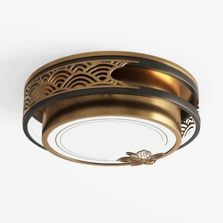 Chinese Style Brass Glass Flush Mount Ceiling Lamp 3D Model