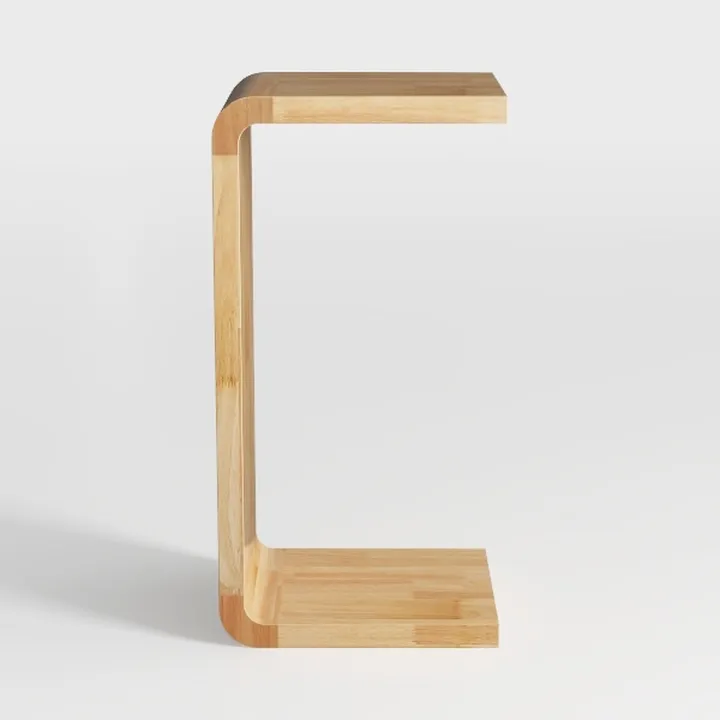 Solid Wood End Table for Couch, C Shaped Mini Sofa