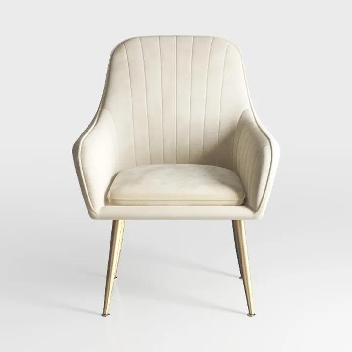 Modern Cream Velvet Upholstered Gold Metal Leg Armchair 3D Model