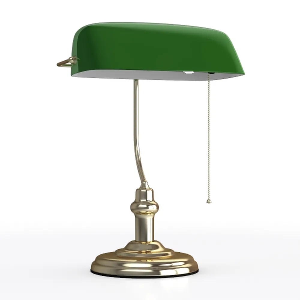 Newrays Glass Bankers Desk Lamp with Pull Chain 