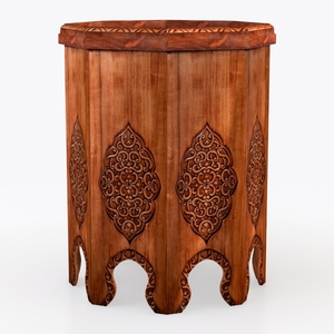 Vintage Carved Solid Wood Octagonal Side Table 3D Model