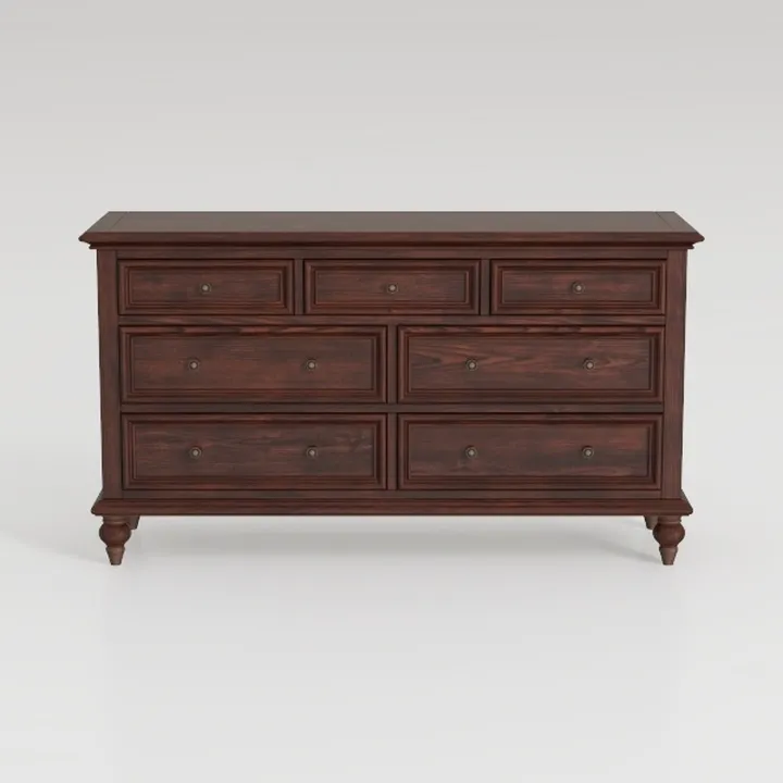 Vintage Walnut Solid Wood Dresser With Multiple Drawers 3D Model