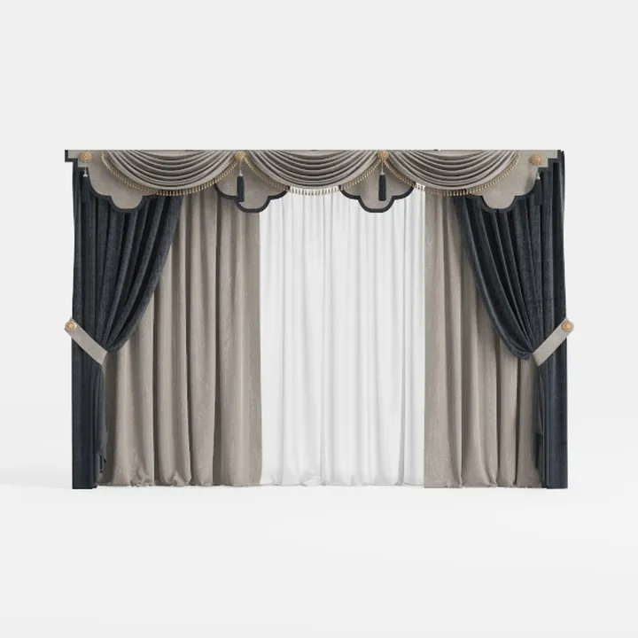 Luxury Velvet Fabric European Style Curtain 3D Model