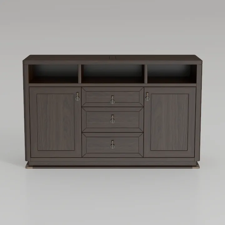 Dark Walnut Vintage Sideboard with Storage Drawers and Cabinets 3D Model