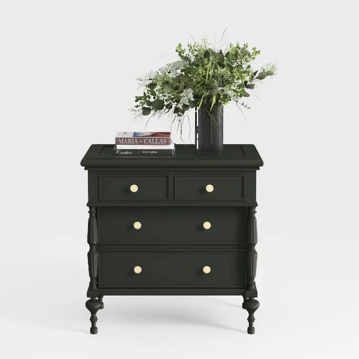 Vintage Dark Green Solid Wood Dresser with Gold Knobs 3D Model