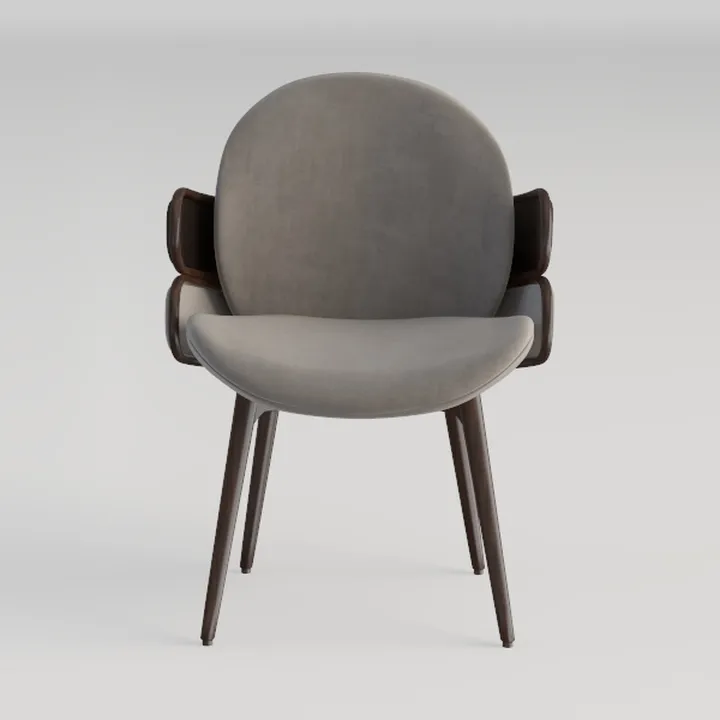 Modern Velvet Walnut Wood Armchair 3D Model